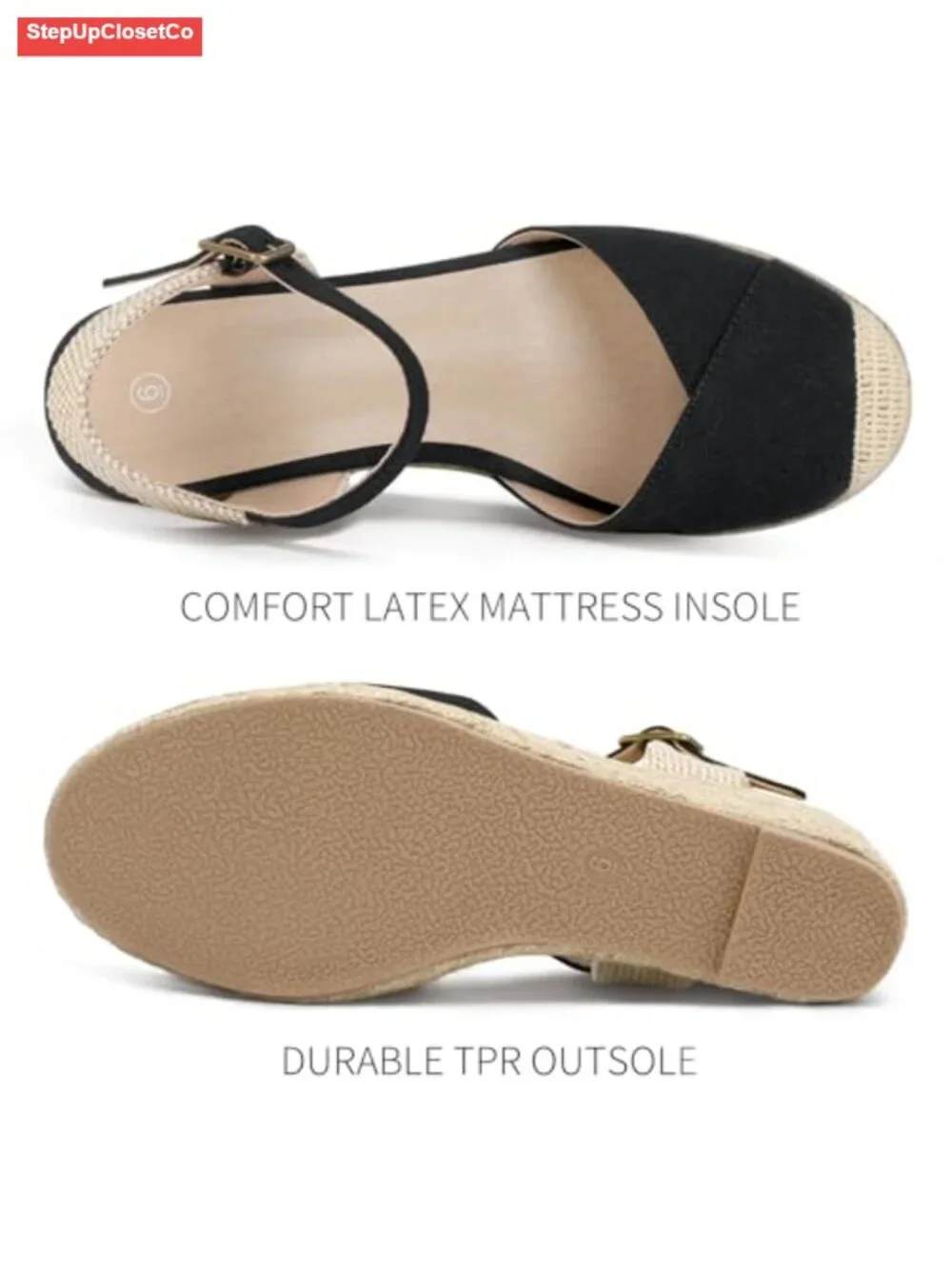 Closed Toe Platform Espadrilles Wedge Sandals with Buckle Ankle Strap